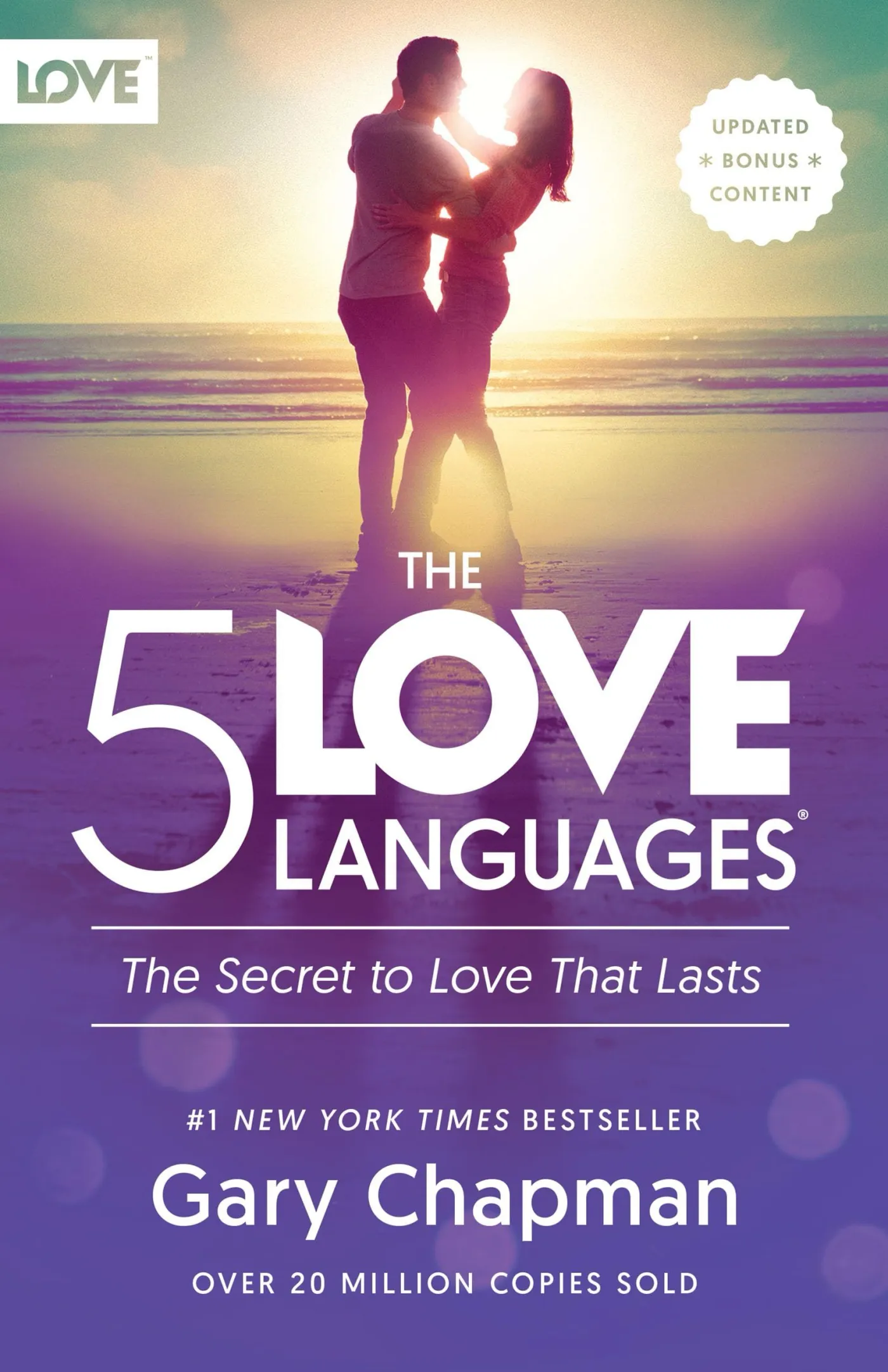 The cover of The 5 Love Languages by Gary Chapman, with a couple embracing on a beach